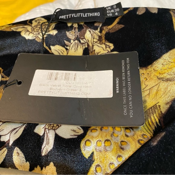 PrettyLitteThing Black Velvet Floral Cowl Neck Bodycon Dress Size 4 - Picture 7 of 10
